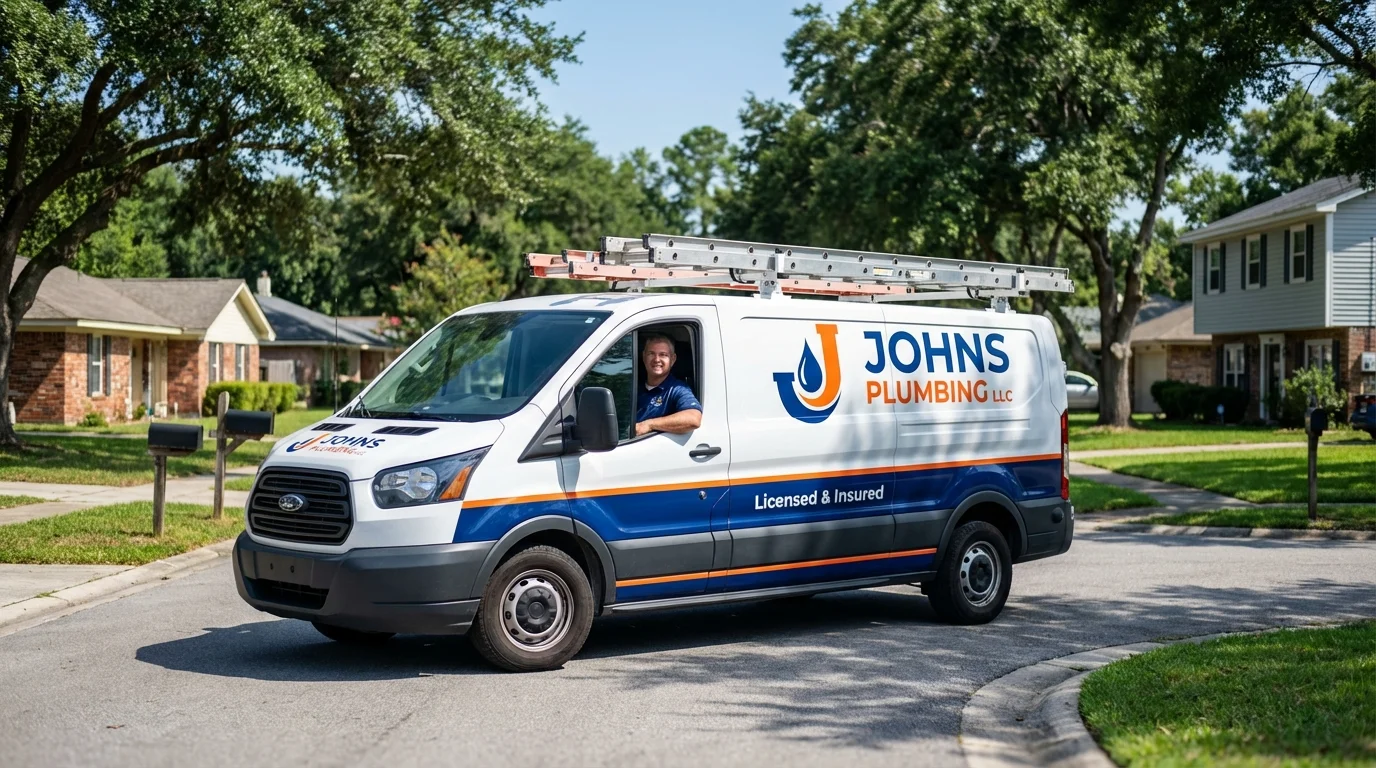 Johns Plumbing LLC service van in Hampden, ME