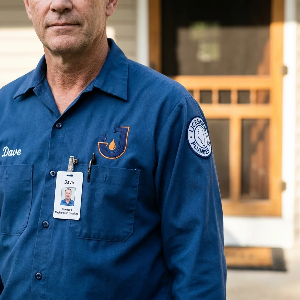 Licensed plumber showing ID badge in Hampden, ME